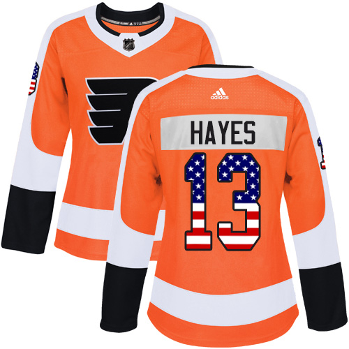 Adidas Flyers #13 Kevin Hayes Orange Home Authentic USA Flag Women's Stitched NHL Jersey